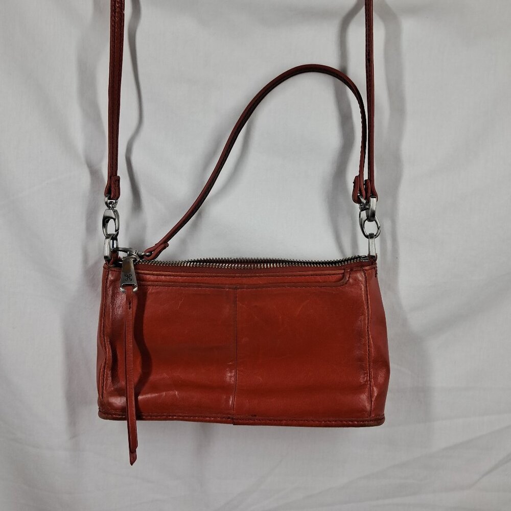 HOBO International Cadence Red Orange Leather Wristlet Demi Crossbody Purse Bag